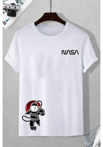 Nasa Baskılı Tshirt Beyaz