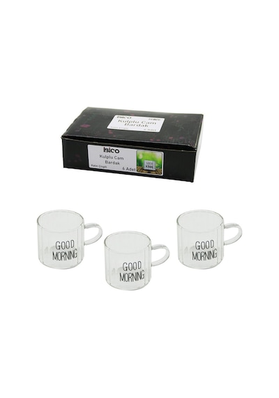 İbico İ22-140 Kulplu Good Morning Kalın Çizgili Cam Kahve Yanı Bardak 90ml, 6 Parça- 48'li Paket