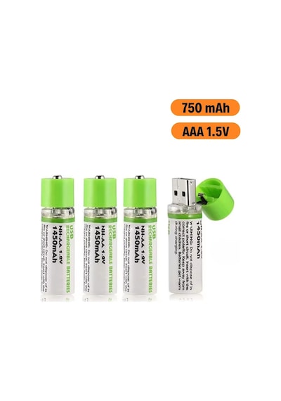 Mercansa Usb Şarjlı 1450mah Aa 1.2v Lityum Kalem Pil - 4'lü Set, Tekrar Şarj Edilebilir Uzun Ömürlü Dönüştürülebilir Batarya
