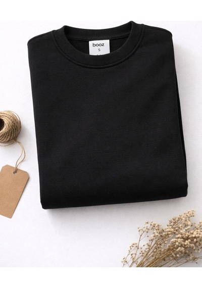 Basic Bisiklet Yaka Relaxed Regular Erkek Sweatshirt - 7556 Siyah