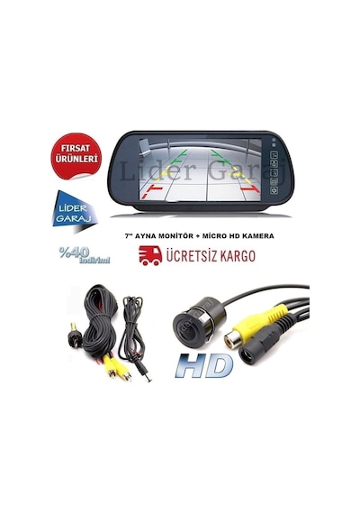 Kameralı Park Sensörü 7'' Ayna Hd Ekran+Hd Kamera
