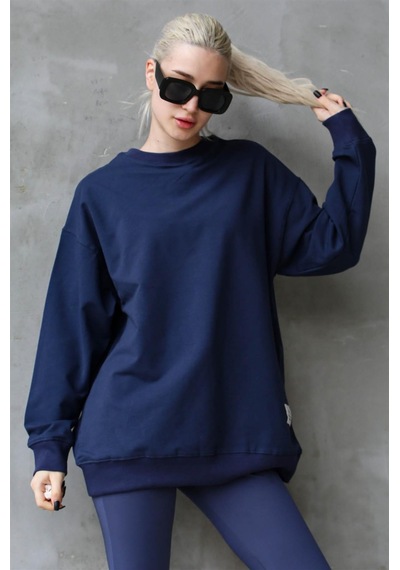 Madmext Lacivert Basic Oversize Kadın Sweatshirt Mg1686 Lacivert