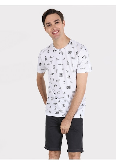 Colin'S Regular Fit Bisiklet Yaka Baskılı Beyaz Erkek Kısa Kol Tişört Cl1057944_Q1.V1_Wht
