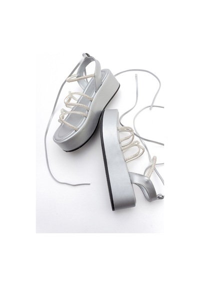 Luvishoes Titan Gri Taşlı Kadın Sandalet Gri