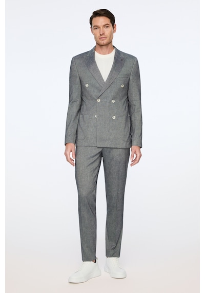 Morven Erkek Marine Keten Trend Desenli Slim Fit Sivri Yaka Kruvaze Takım Elbise 26ys001002210 Marine