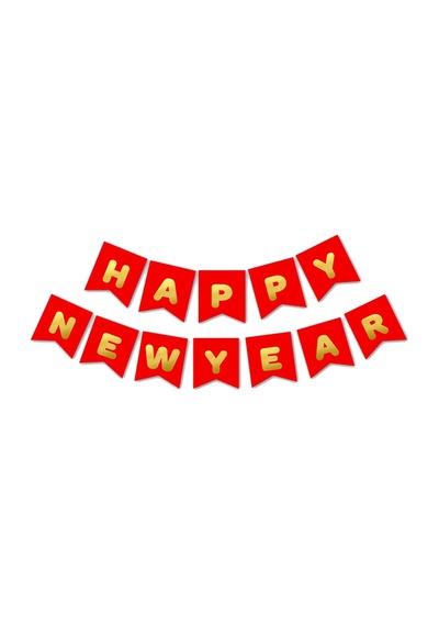 Happy New Year Banner, Altın Baskılı Kırmızı - 2.00 Mt
