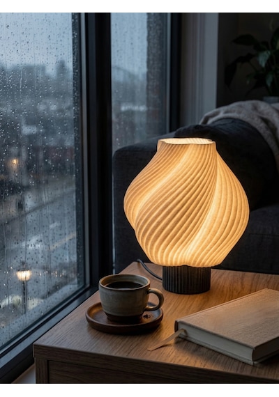 Krema - Modern Masa Ve Gece Lambası Ambiyans Lambası, Dekoratif Led Abajur Beyaz