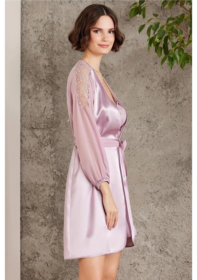 Pierre Cardin Saten Gecelik Sabahlık Pijama Şort 6'lı Gelin Çeyiz Seti Rose6005 001