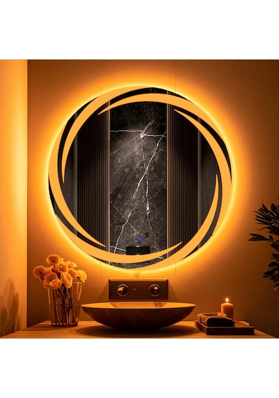 Whirilwind Amber Led'li Lazer Kumlamalı Lavabo & Banyo Aynası Dokunmatik Sensörlü 70 X 70 Turuncu