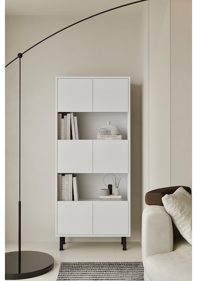 Hitit Kitaplık 175 Cm - Vitrin - Gümüşlük 100% Mdf Metal Ayak Beyaz