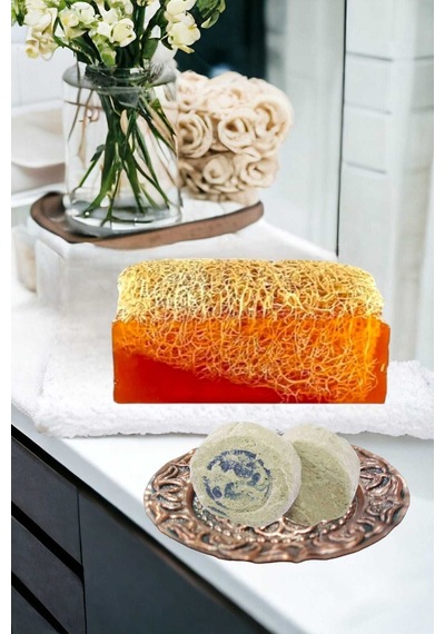 2'li Doğal Yüz Bakım Pırıltı Parlatıcı Peeling Sivilce Akne Leke Temizleme Kabak Lifli Ballı Set