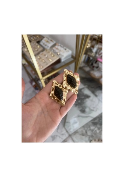 Linalya Jewelry Siyah Taş Küpe Altın - Model 215