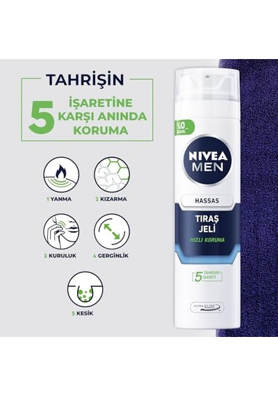 Nıvea Men Erkek Hassas Tıraş Jeli 200 Ml,tahrişe Ve Yanmaya Karşı Koruma,alkolsüz Formül,hassas Ciltlere Özel