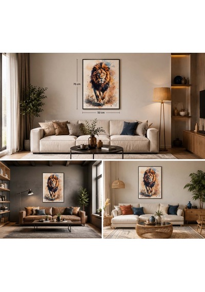 Aslan Figürlü Watercolor Duvar Tablosu 50x70cm - Pvc Canlı Uv Baskı Çerçevesiz Tablo