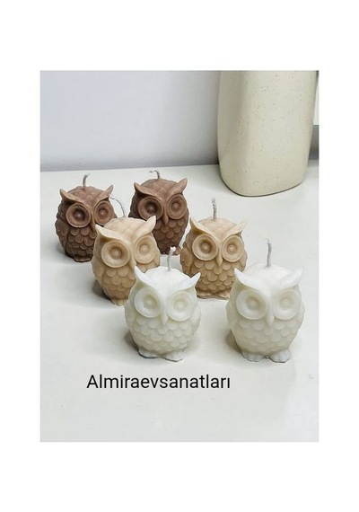 3 Farklı Renk Mum Baykus Modelli Kahve