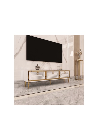 Palo 150 Cm Tv Ünitesi Tv Sehpası Beyaz-altın Beyaz