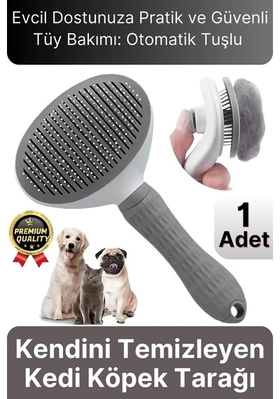 Özel Üretim Gri Kendini Temizleyen Otomatik Tuşlu Evcil Hayvan Pet Tüy Toplayıcı Kedi Köpek Tarağı