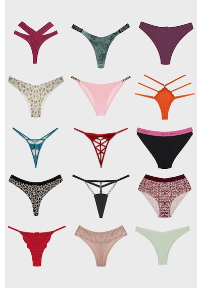 Cottonill Kadın Bikini Külot Brezilya Külot Tanga Külot Karma Paket 10'lu Çok Renkli 3