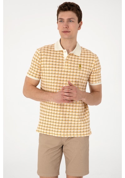 U.S. Polo Assn. Erkek Regular Fit Polo Yaka Krem Desenli Tişört 50299672-VR071