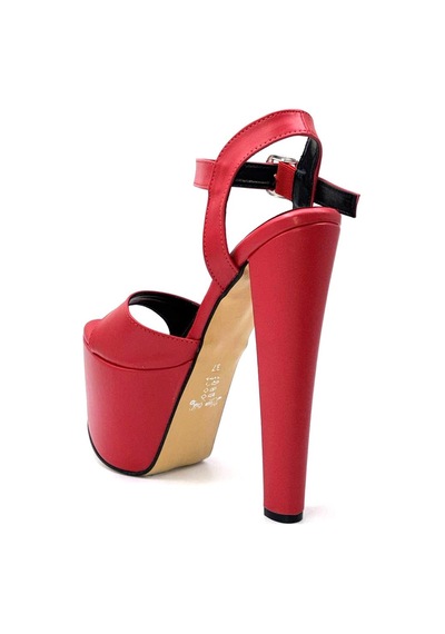 Kindep Yüksek Topuklu 18 Cm Platform 7 Cm Kadın Ayakkabı Kırmızı Kırmızı