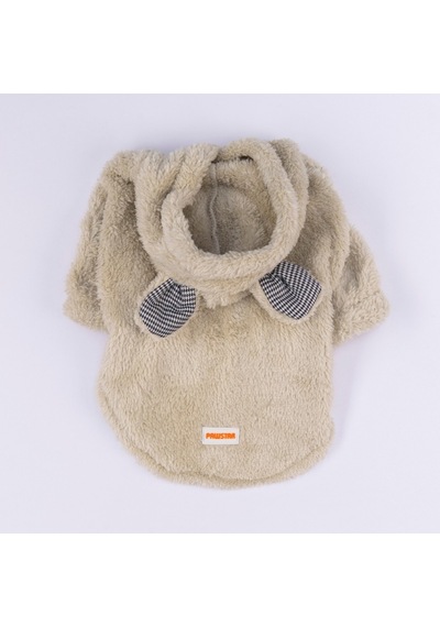 Açık Bej Lucca Teddy Hoodie Ayı Kulaklı Peluş Köpek Kıyafeti Kedi Kıyafeti Köpek Sweati