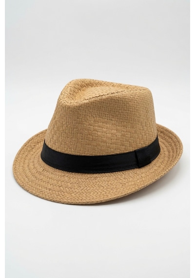 Mollycrush Erkek Camel Hasır Fedora Şapka Klasik Takım Elbise Ve Günlük Stil Fötr Şapka Camel