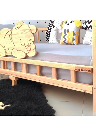 Markaawm Markaawm Ayıcıklı Montessori Yatak Ahşap Karyola Bebek Beşiği Akçaağaç