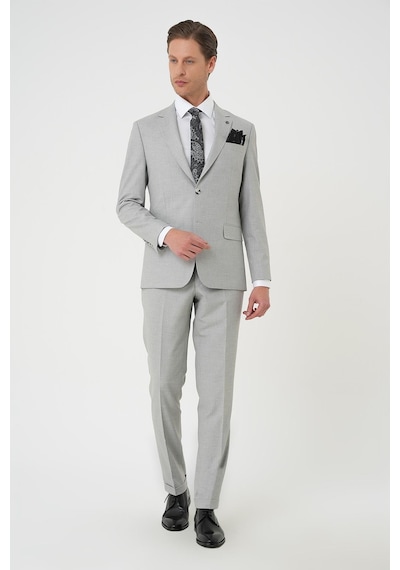 Efor Slim Fit Çift Yırtmaç Dokulu Esnek Klasik Gri Takım Elbise Tk 915 Gri
