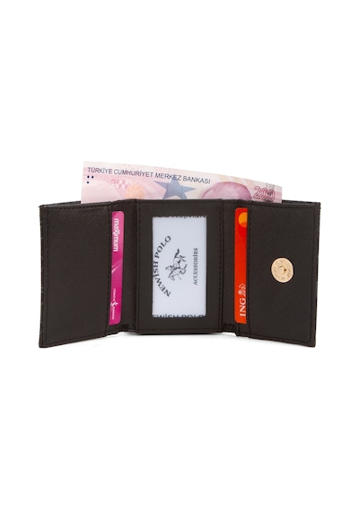 Newish Polo Kadın Omuz Çantası Ve Cüzdan Seti 2 Li Monogram Desenli, Fermuarlı Cüzdanlı - New395 Siyah