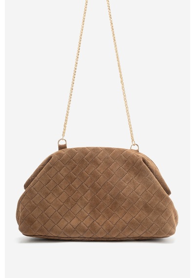Dericlub Althea Kadın Örgü Desenli Clutch El Çantası Gerçek Süet Deri Taba