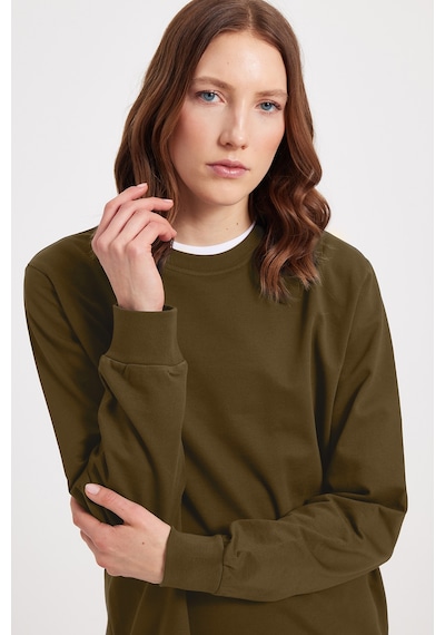 Tudors Kadın Oversize Geniş Kesim %100 Pamuk 2 İplik Bisiklet Yaka Haki Sweatshirt -42619 Haki