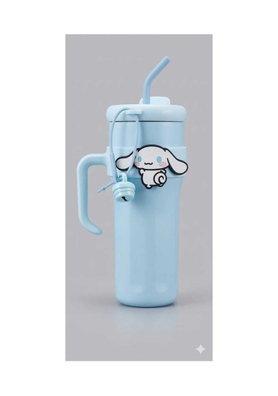 Cinnamoroll Karakter Figürlü Mavi Çelik Pipetli Termos