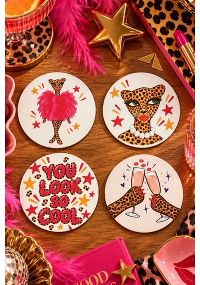 You Look So Cool, Wild Party Temalı 4 Lü Bardak Altlığı Set 9 Cm, 3 Mm Ahşap Mdf, Dijital Baskı - 926985224 Diğer