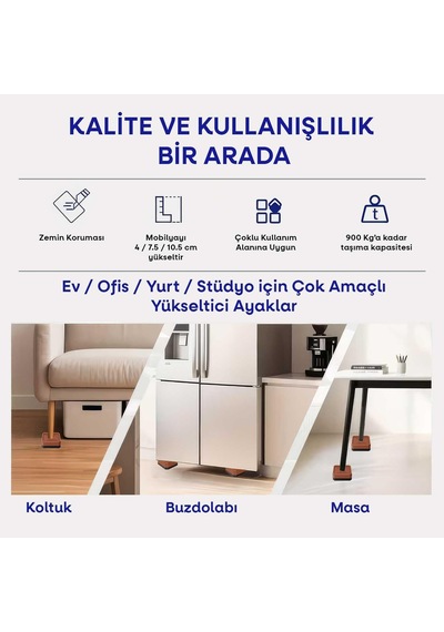 Robot Süpürge Mobilya Ayağı Ve Dolap Yükseltici Ayak Kaydırmaz Ve Yükseltici 4lü Kahverengi Kare 4 Cm