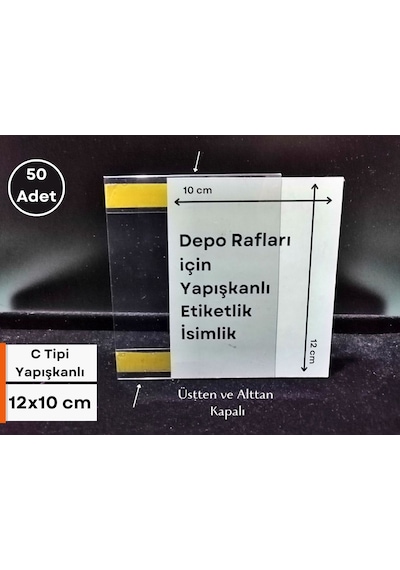 50 Adet C Tipi 12x10 Cm Depo Ürün Etiketliği Şeffaf Yapışkanlı