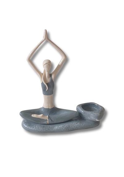 Yogacı Kız Polyester Çubuk Tütsülük Ve Tealight Mumluk Gri 0