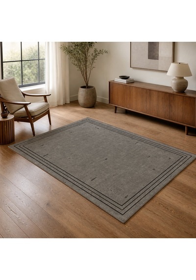 Kartela Halı Eskitme Çizgi Bordürlü Halı Antrasit Kaymaz Taban Makinede Yıkanabilir 100x150 Cm
