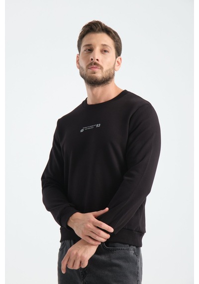 Shooter Sportwear Shooter Erkek Üç İplik Sweatshirt Regular Fit Pamuklu Bisiklet Yaka Günlük Spor Basic Siyah