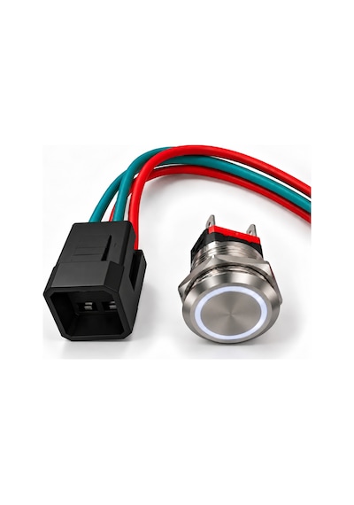 Labarka Beyaz LED'li Krom Buton On-Off 22 mm 15A 12/24V