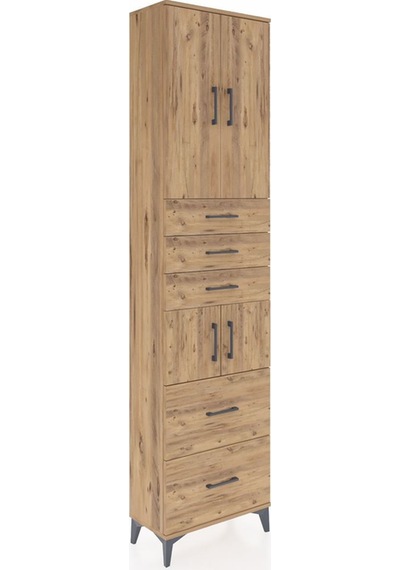 Arges Dolap 4 Raflı 5 Çekmeceli 4 Kapaklı 60x30x243 Çam-çam Çam