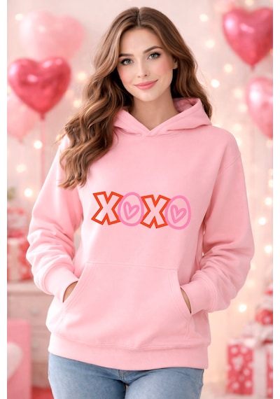 Stil X Sevgililer Gününe Özel, Kapüşonlu Kadın Sweatshırt, Valentıne's Day Pembe-16
