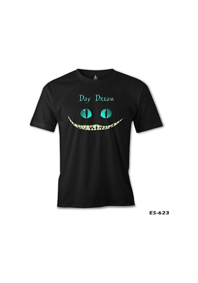 Alice İn Wonderland Cat Baskılı Sİyah Erkek Tshirt 001