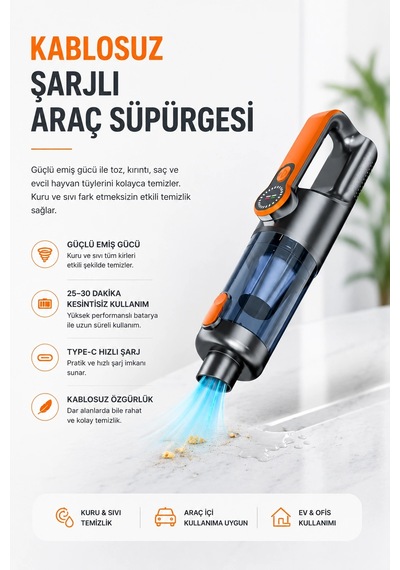 Zenvia Yüksek Emiş Güçlü Taşınabilir Araç Süpürgesi Znv2026