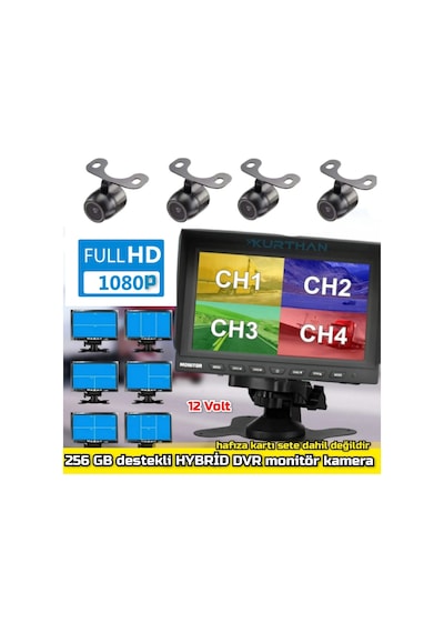 Ahd 1080p 4 Adet Kelebek Kameralı 256 Gb 7 İnç Hybrid Dvr Moni...