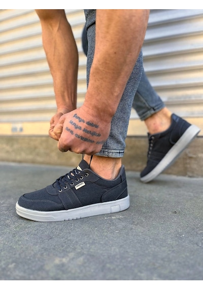 Mevese Camden Bağcıklı Keten Kumaş Erkek Günlük Sneaker Ayakkabı Füme