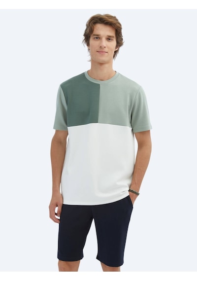 Kip Yeşil Düz Bisiklet Yaka T-shirt Yeşil