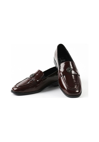 Tuna Hakiki Rugan Deri Bordo Loafer Kadın Ayakkabı - Z206 Bordo