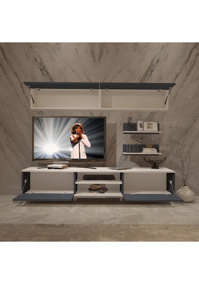 Decoraktiv Eko 5 Mdf Dvd Retro Tv Ünitesi Tv Sehpası Beyaz - Antrasit