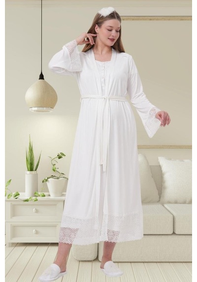 Mecit Pijama Mecit 6204 Bayan Ekru Hamile Lohusa Sabahlık Gecelik Takım