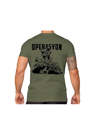 Alfa Giyim Operasyon Asker Baskılı Tişört Haki